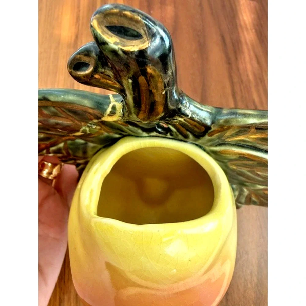 (2) Vintage Mccoy Wall Pocket Planters Pear & Grapes Glossy Fruit MCM -READ